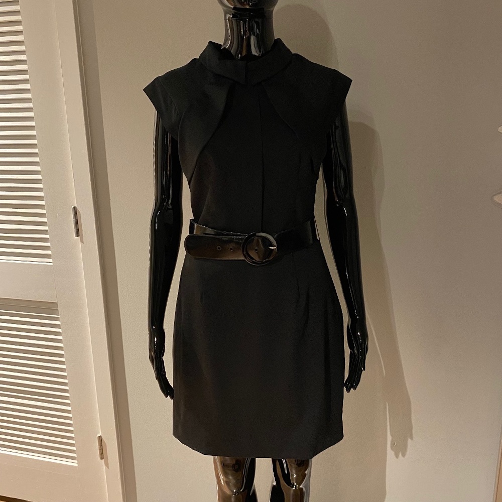 NWT $440 ALICE + OLIVIA BLACK COLLARED WOOL BLEND MINI SHEATH DRESS 6 S M